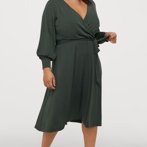 H&M Forest Green Wrap Long Sleeve Dress